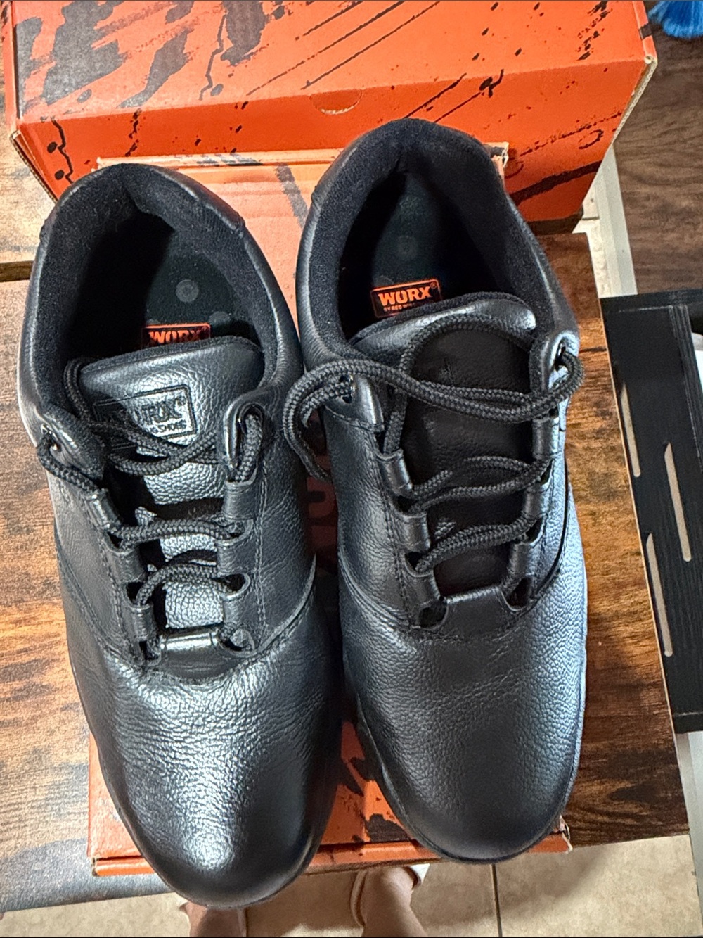 Skechers Black Leather Lace-Up Oxford Work Shoes